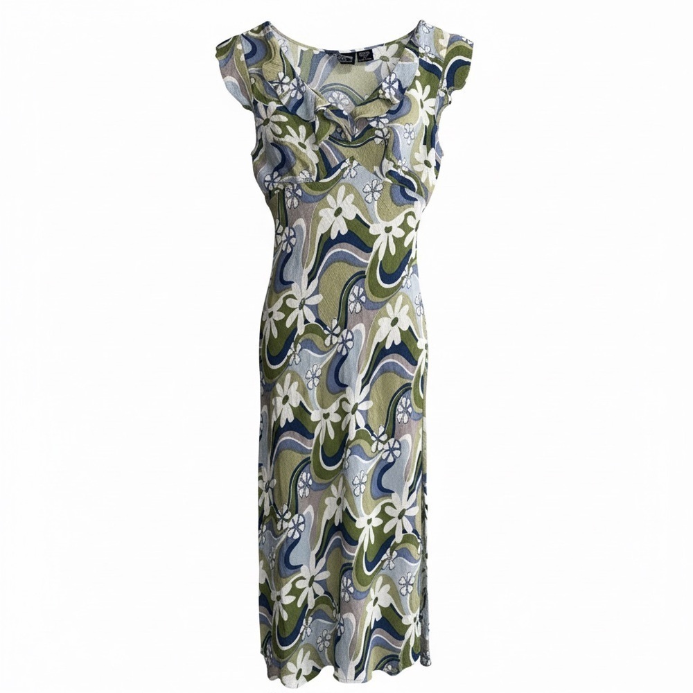 Vintage Y2K Angie Floral Green and Blue Sleeveless Dress
